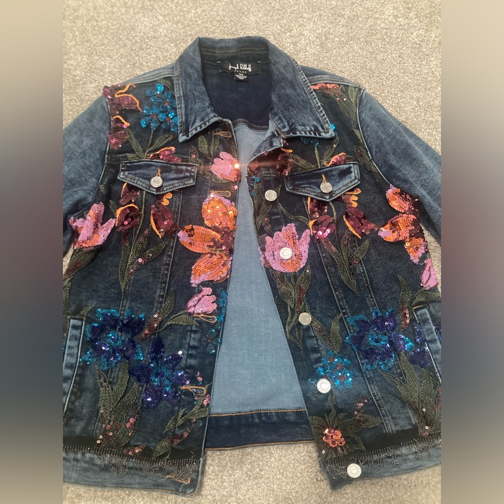 JOSEPH RIBKOFF Sequin Denim Jacket - Picture 8 of 12